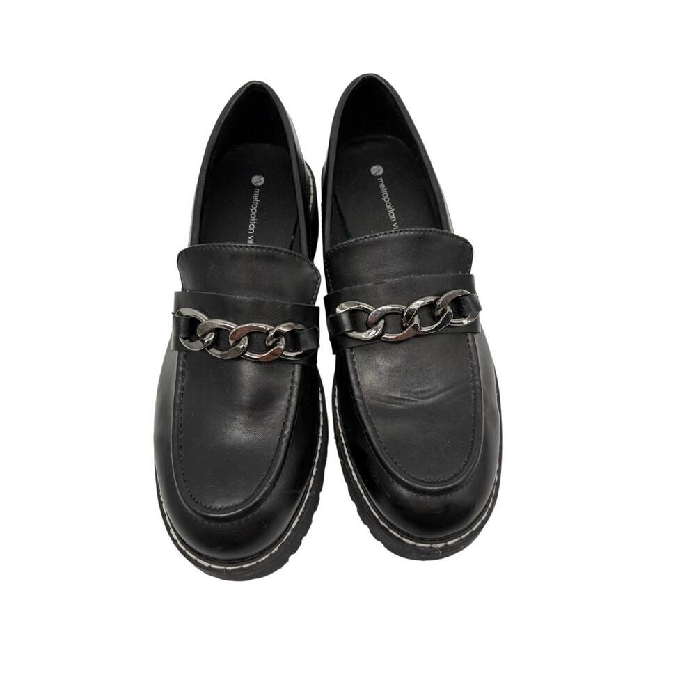 Metropolitan View Loafers Womens 9M Black Chain Detail Slip On Modern Minimalist